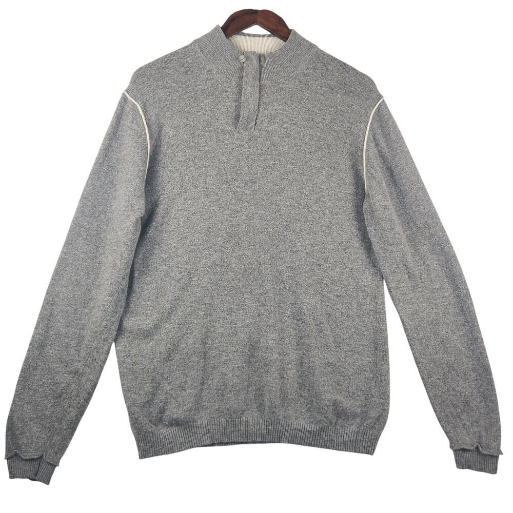 Wool & Co Quarter-Zip Pullover Sweater Men Large Gray Merino Wool/Cashmere EUC